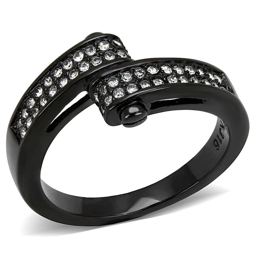 TK3049 - IP Black(Ion Plating) Stainless Steel Ring with Top Grade Crystal in Clear - Grocery
