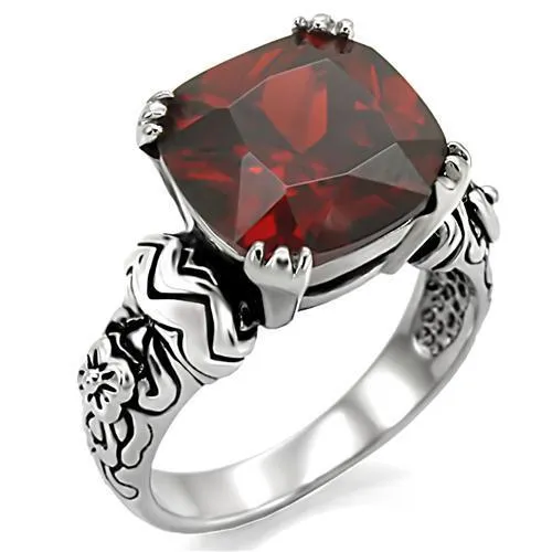 TK018 - High polished (no plating) Stainless Steel Ring with AAA Grade CZ in Garnet - Grocery