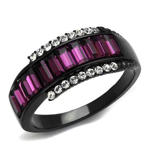 TK2191 - IP Black(Ion Plating) Stainless Steel Ring with Top Grade Crystal in Amethyst - Grocery
