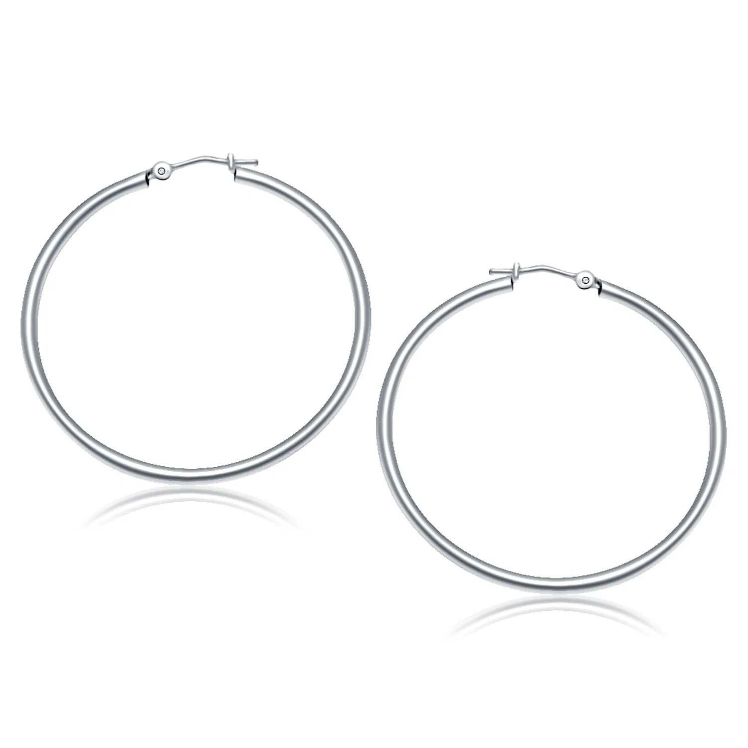 14k White Gold Polished Hoop Earrings (2x40mm) - Grocery