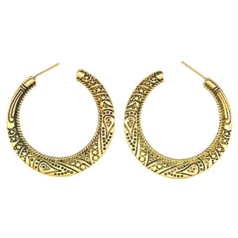 Stud Hoop Earrings Lightweight Vintage Engraved Round Dome Half Large for Women 925 Sterling Silver - Grocery