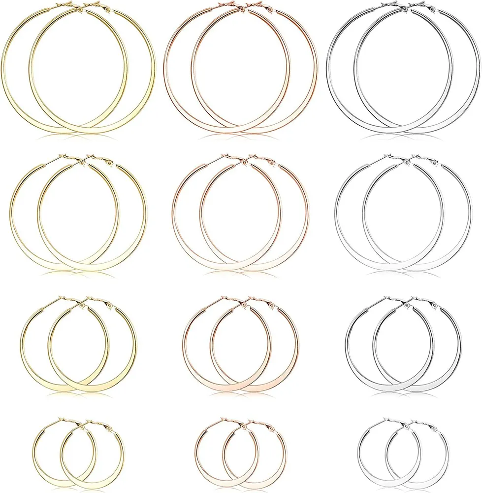 12 Pairs Hoop Earrings Stainless Rose Gold Plated Hoop Earrings Sets for Women Sensitive Ears 30-60mm - Grocery
