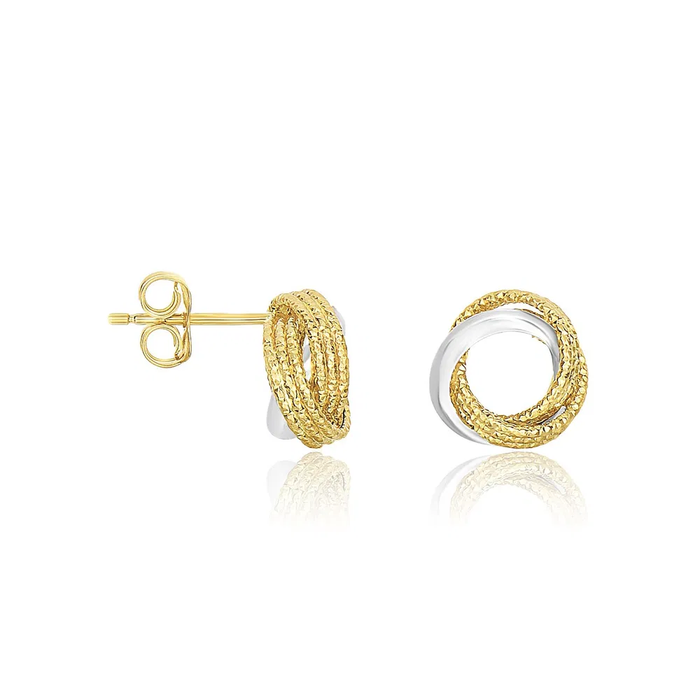 14k Two-Tone Gold Multi-Textured Open Circle Style Entwined Earrings - Grocery