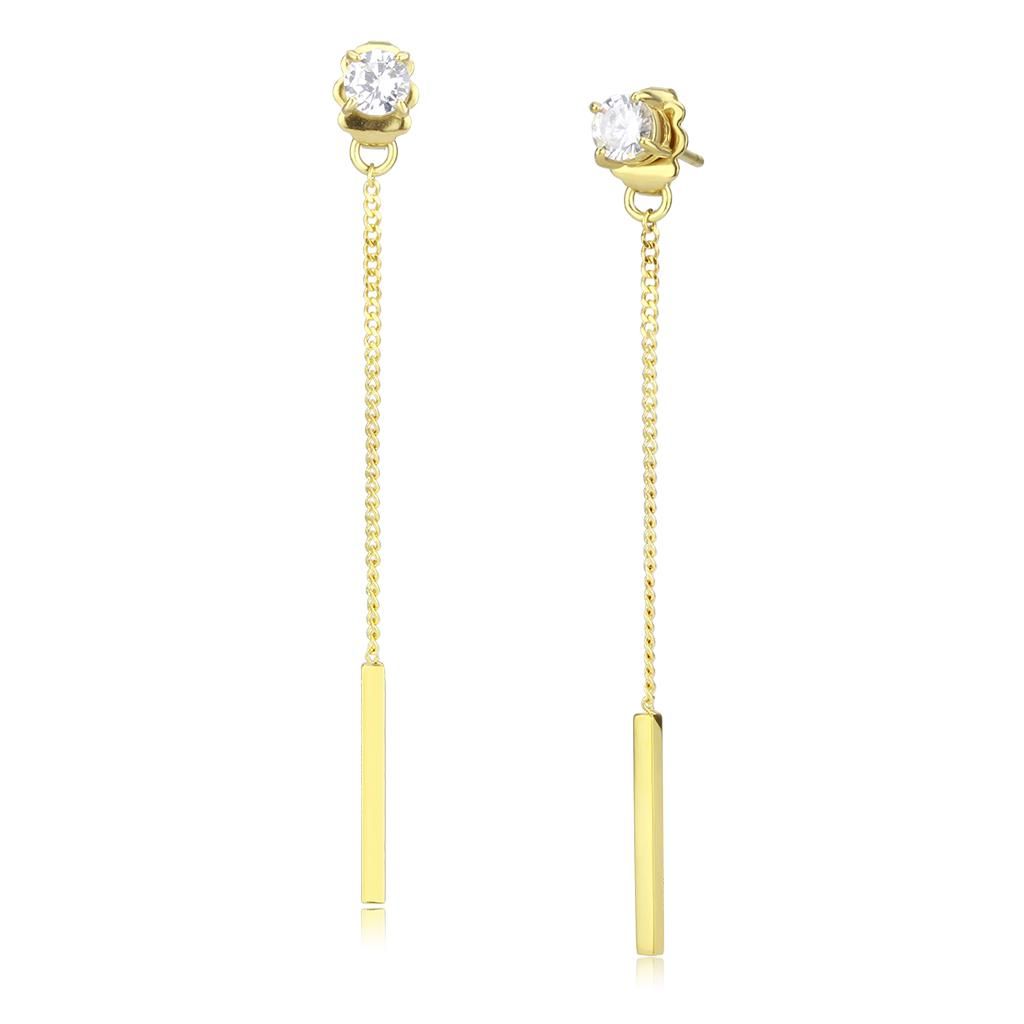 TK3681 - IP Gold(Ion Plating) Stainless Steel Earrings with AAA Grade CZ in Clear - Grocery