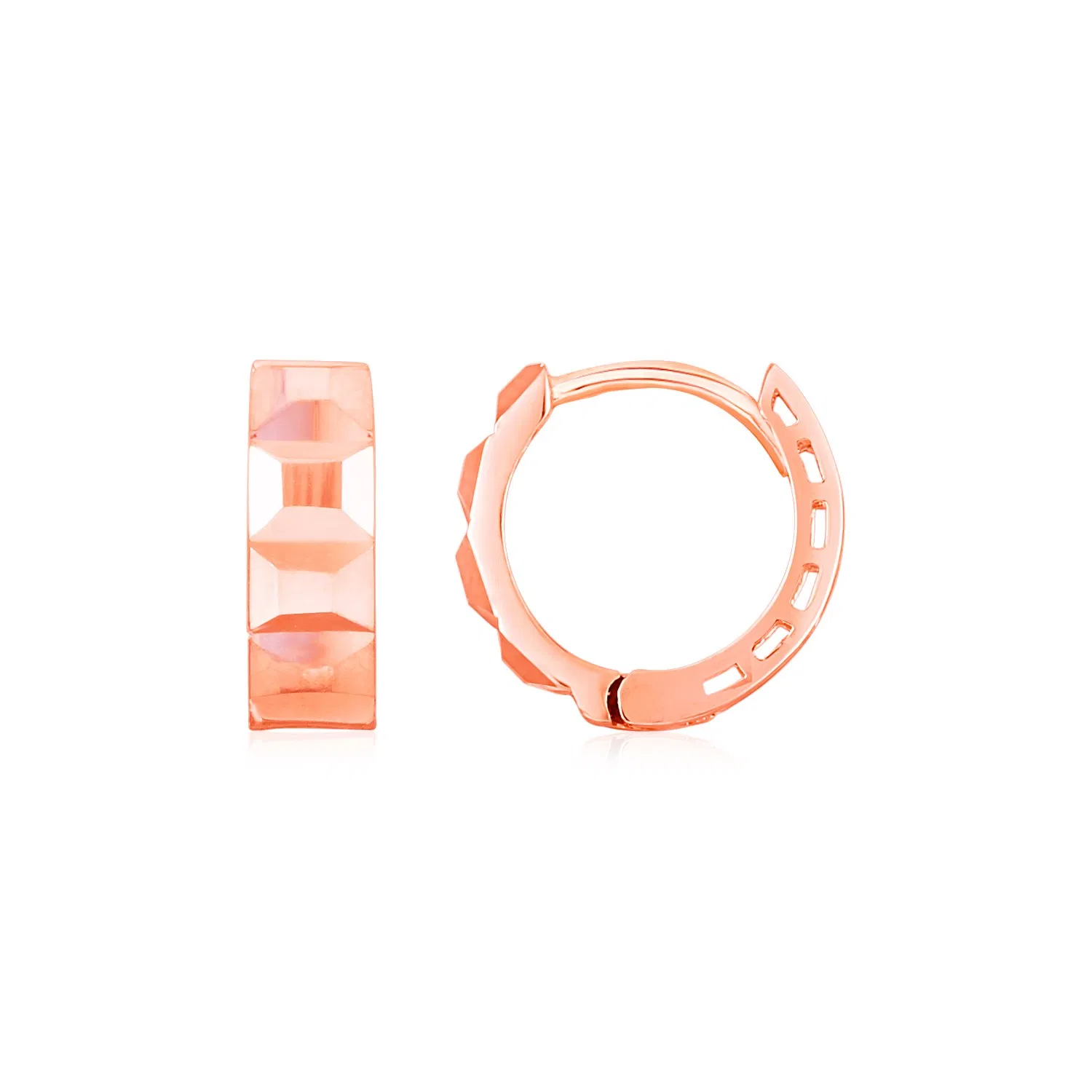 14K Rose Gold Square Motif Faceted Huggie Earrings - Grocery