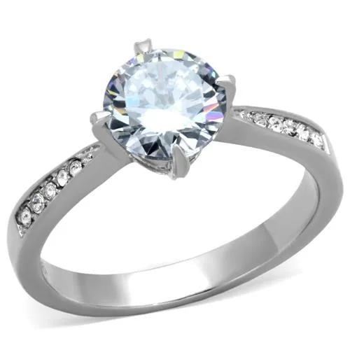 TK1822 - High polished (no plating) Stainless Steel Ring with AAA Grade CZ in Clear - Grocery