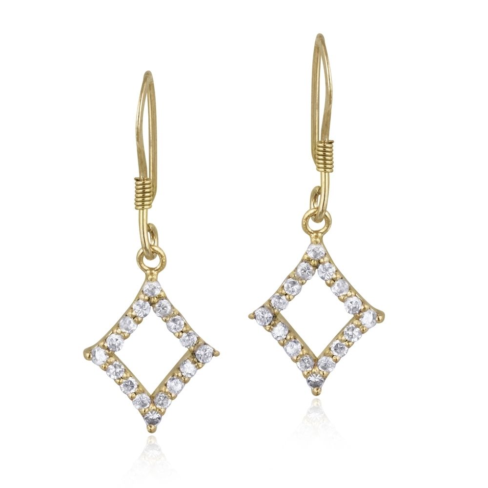 18K Gold over Sterling Silver CZ Diamond Shape Dangle Earrings - Grocery