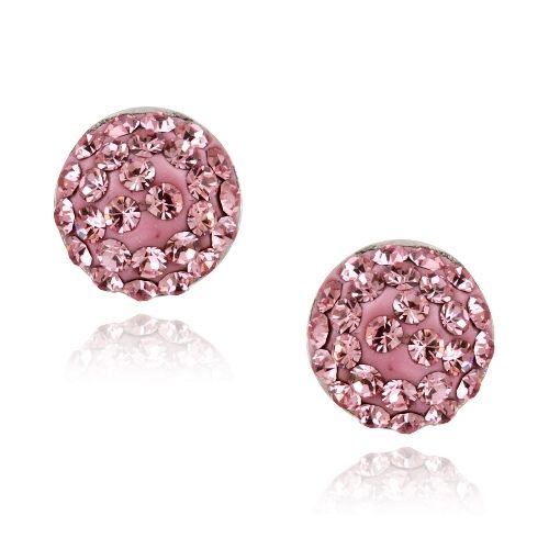 Sterling Silver Pink Fireball Round Stud Earrings - Grocery