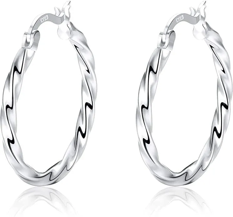 Huggie Big Hoop Earrings for Women Men Water Ripple Twist Round Earrings Sensitive Ears - Grocery