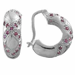 Sterling Silver Hoop Genuine Ruby Earrings - Grocery
