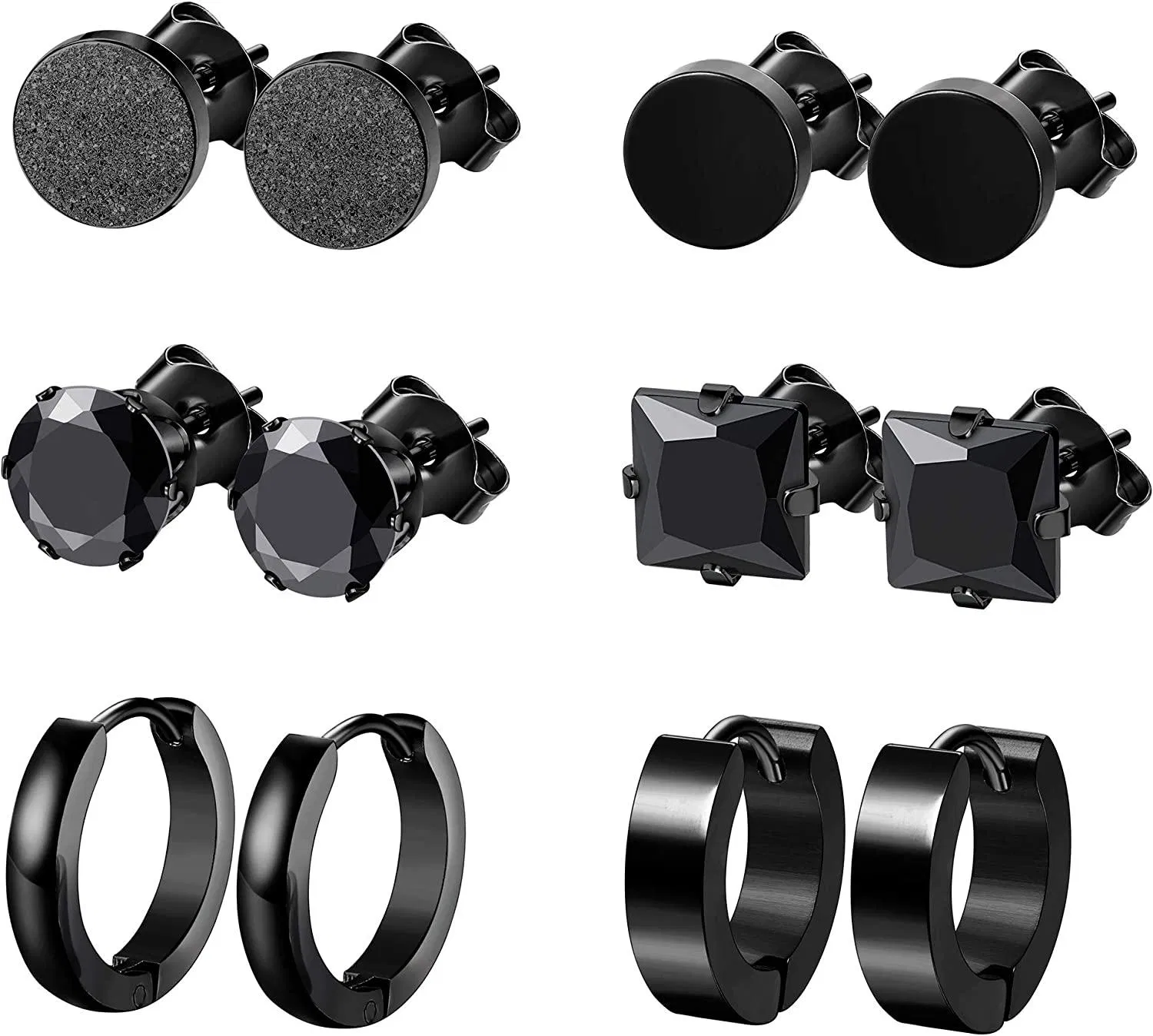 6 Pairs Stainless CZ Hoop & Stud Earrings Set for Men Women Cubic Zirconia Ear Piercing Hypoallergenic - Grocery