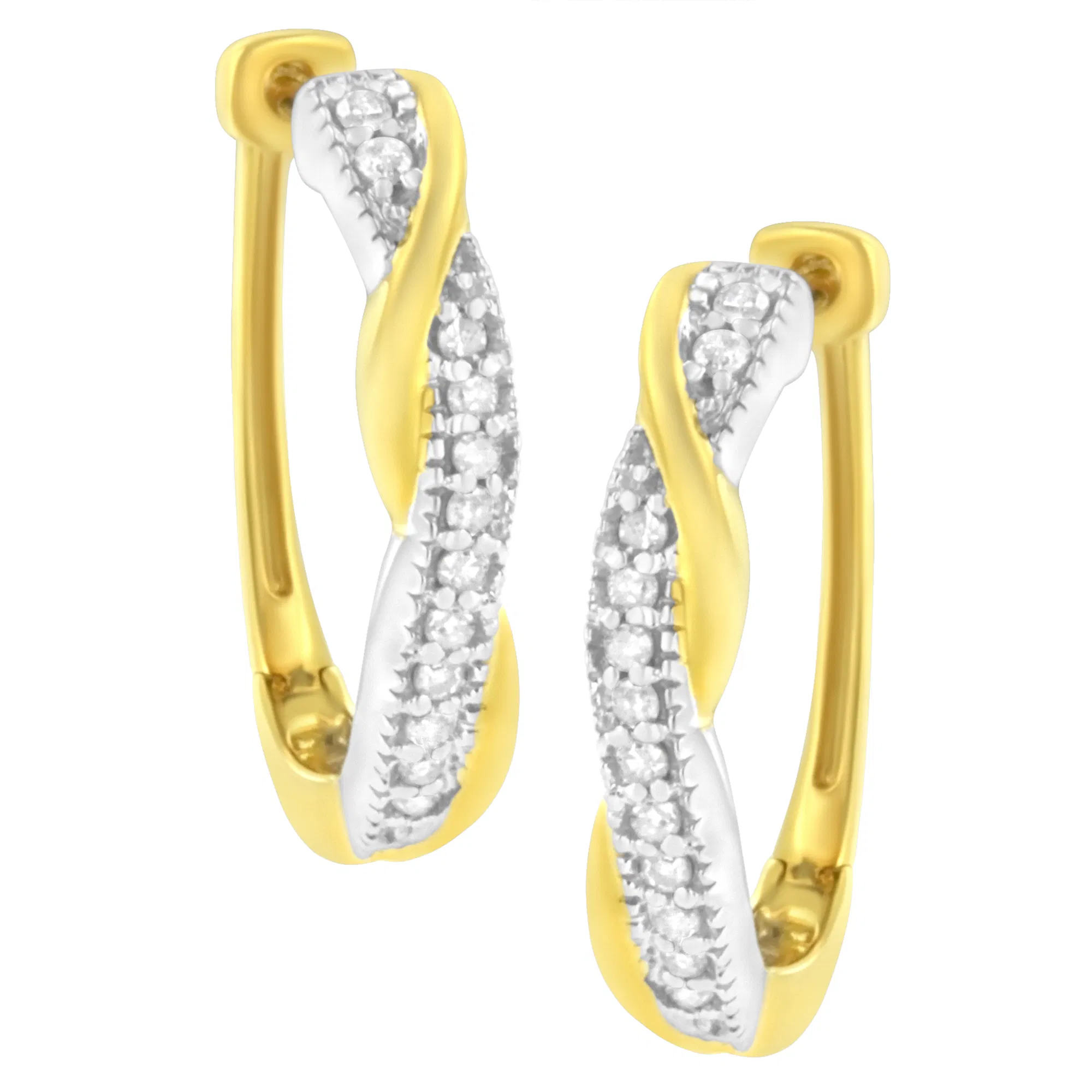 10K Yellow and White Gold Plated .925 Sterling Silver 1/4 cttw Pave Set Round-Cut Diamond Swirling Hoop Earring (I-J Color, I2-I3 Clarity) - Grocery