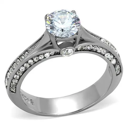 TK2026 - High polished (no plating) Stainless Steel Ring with AAA Grade CZ in Clear - Grocery
