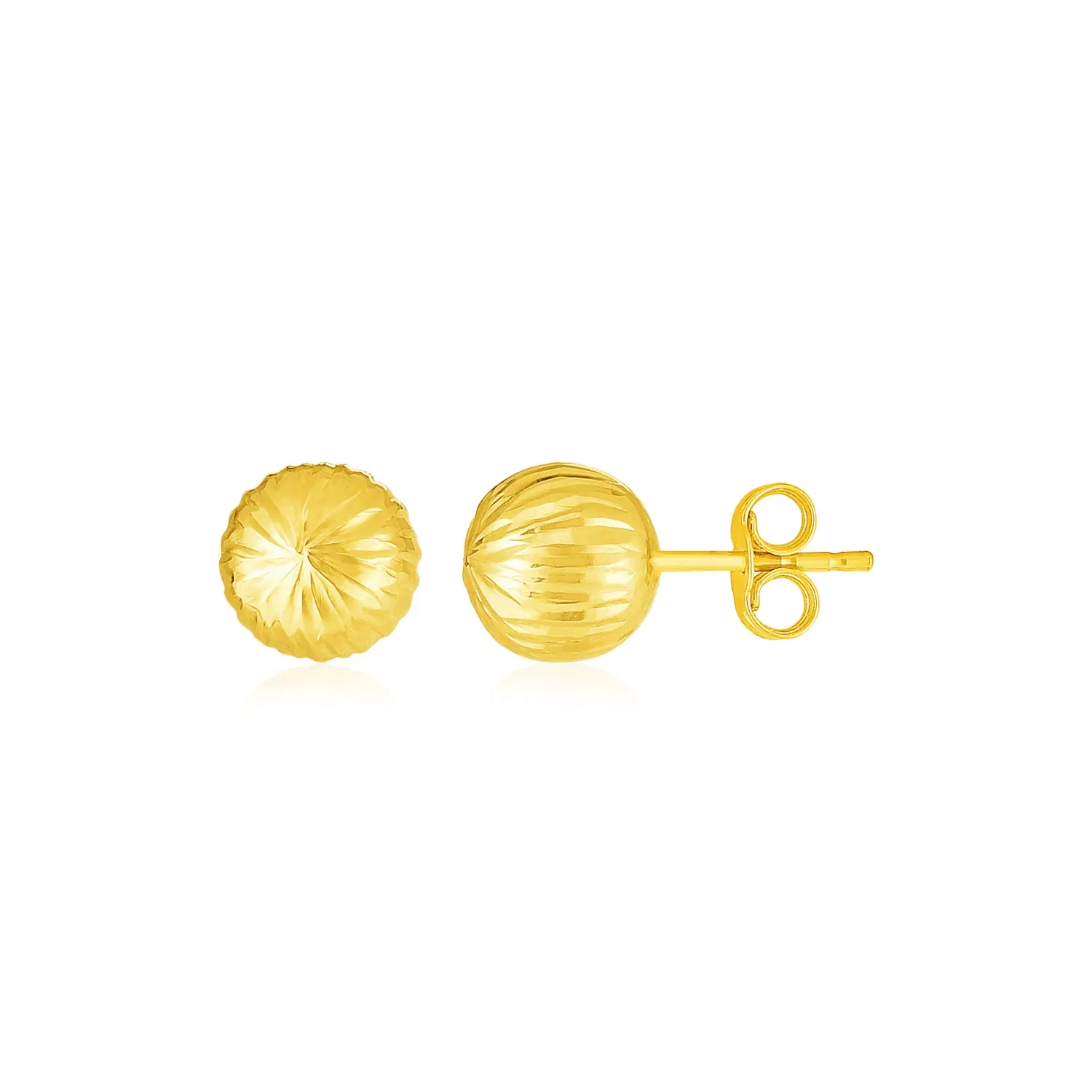 14K Yellow Gold Ball Earrings with Linear Texture(5mm) - Grocery