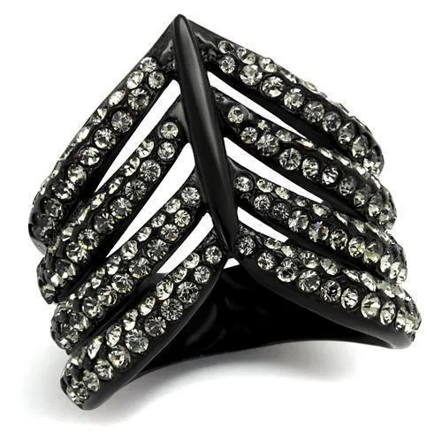TK2097 - IP Black(Ion Plating) Stainless Steel Ring with Top Grade Crystal in Black Diamond - Grocery