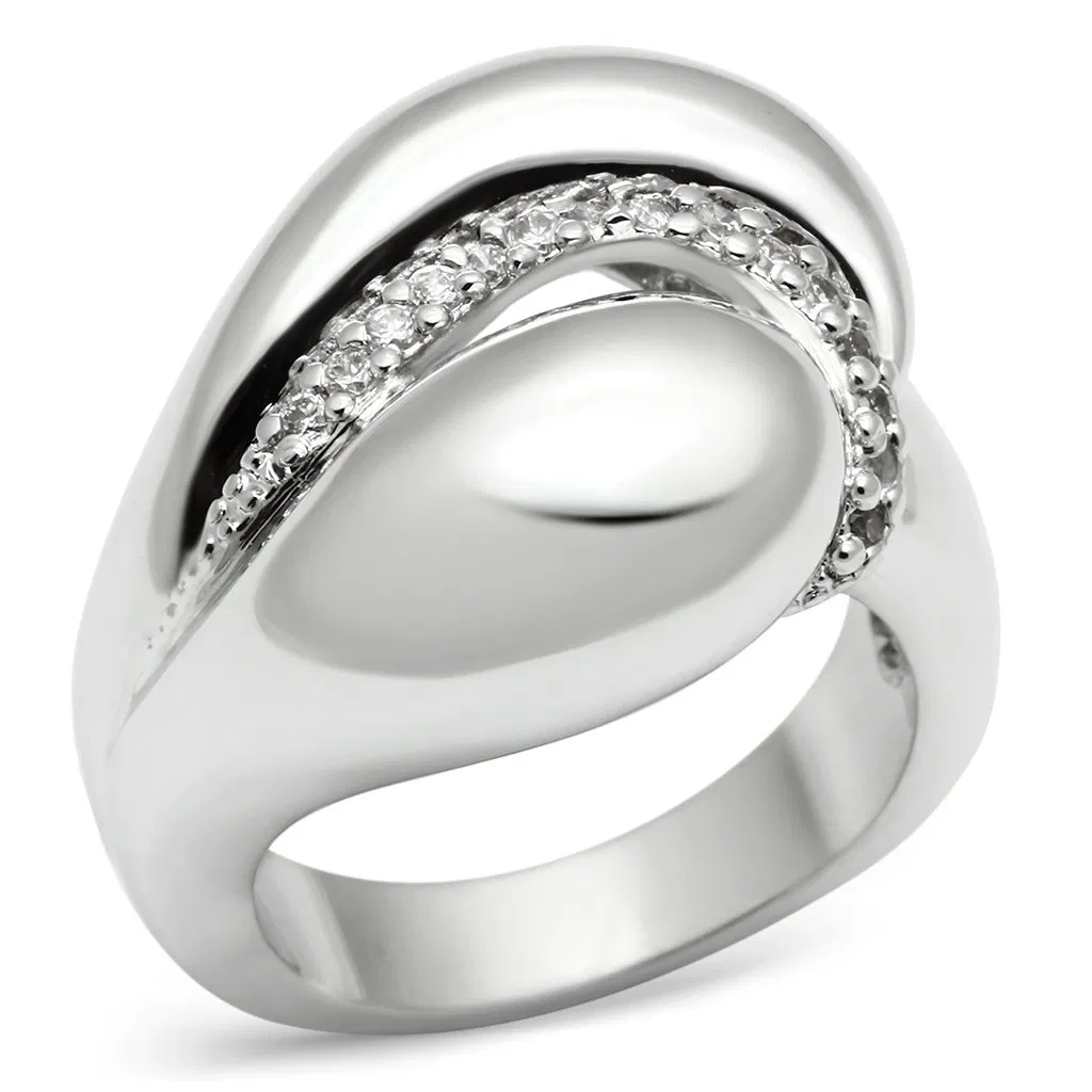 3W227 - Rhodium Brass Ring with AAA Grade CZ in Clear - Grocery