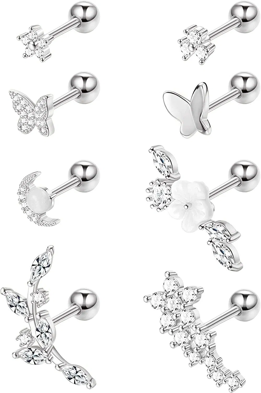 6Pcs 16G 316L Stainless Cartilage Earrings Dangle Helix Cartilage Tragus Earring Studs Moon Butterfly Heart Saturn Ear Piercing for Women Men - Grocery