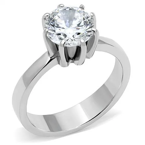 TK3208 - High polished (no plating) Stainless Steel Ring with AAA Grade CZ in Clear - Grocery