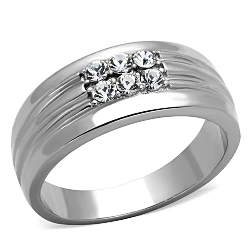 TK1357 - High polished (no plating) Stainless Steel Ring with Top Grade Crystal in Clear - Grocery