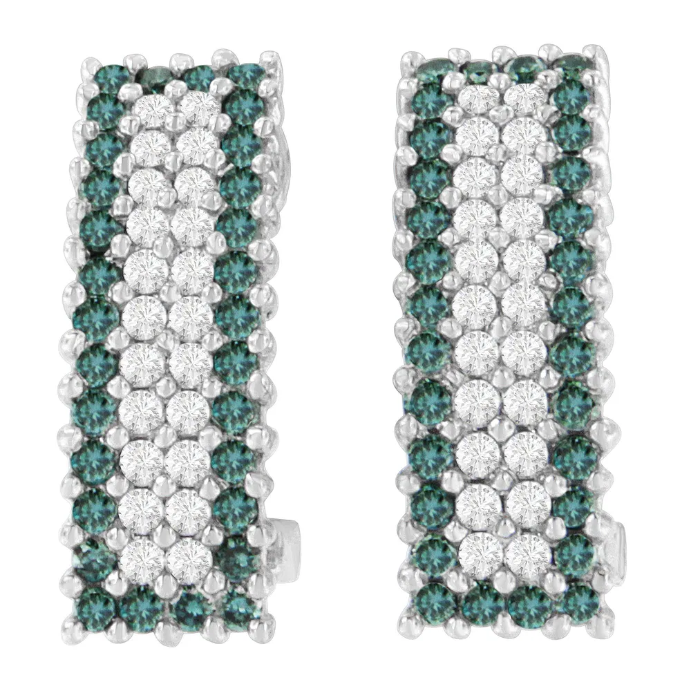 14K White Gold 2 cttw White and Treated Blue Diamond Earrings (H-I, SI1-SI2) - Grocery