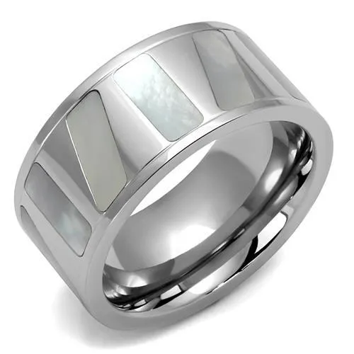 TK2401 - High polished (no plating) Stainless Steel Ring with Precious Stone Conch in White - Grocery