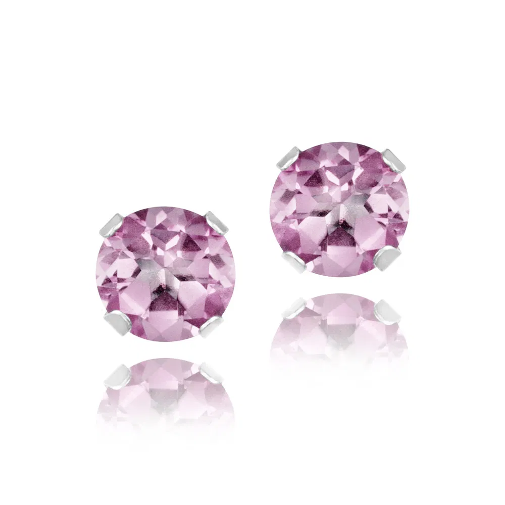 Sterling Silver 1/5ct Light Pink CZ Stud Earrings, 3mm - Grocery