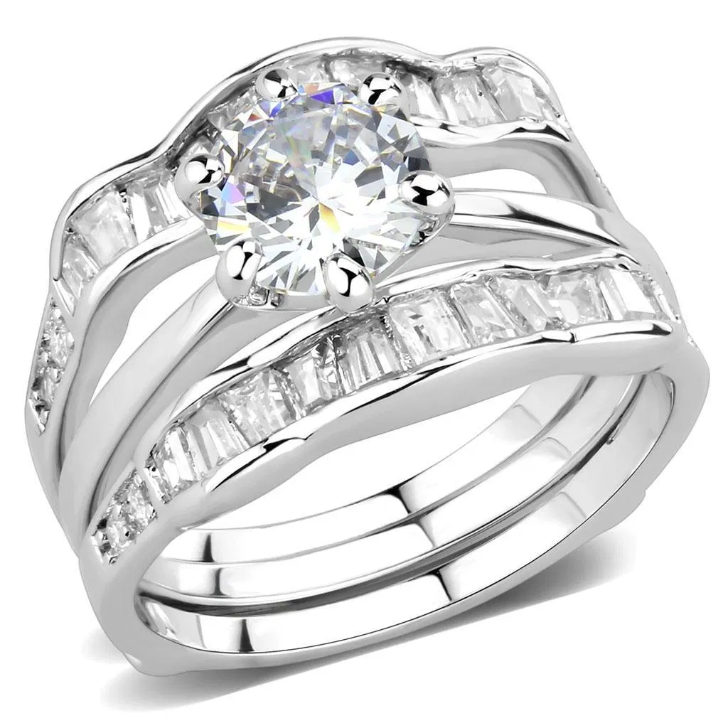 3W1557 - Rhodium Brass Ring with AAA Grade CZ in Clear - Grocery