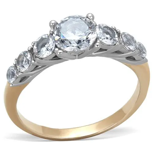 TK1794 - Two-Tone IP Rose Gold Stainless Steel Ring with AAA Grade CZ in Clear - Grocery