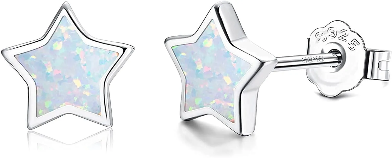 Opal Earrings for Women Minimalist Created Blue Pink Fire Opal Stud Earrings - Grocery