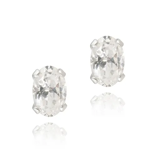 Sterling Silver CZ 6x4mm Oval Stud Earrings - Grocery