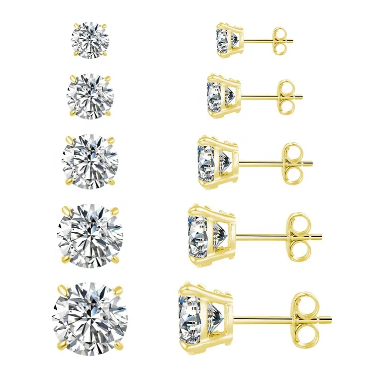 18K Gold Plated 925 Sterling Silver Cubic Zirconia Cz Earrings Stud Earrings 1 pair - Grocery
