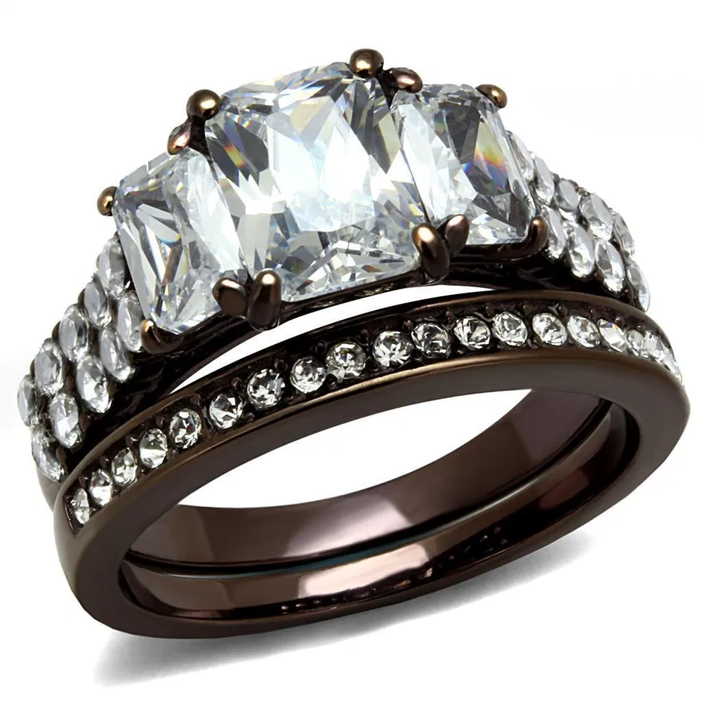 TK2646 - IP Dark Brown (IP coffee) Stainless Steel Ring with AAA Grade CZ in Clear - Grocery