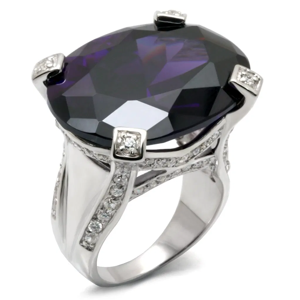 32926 - High-Polished 925 Sterling Silver Ring with AAA Grade CZ in Amethyst - Grocery