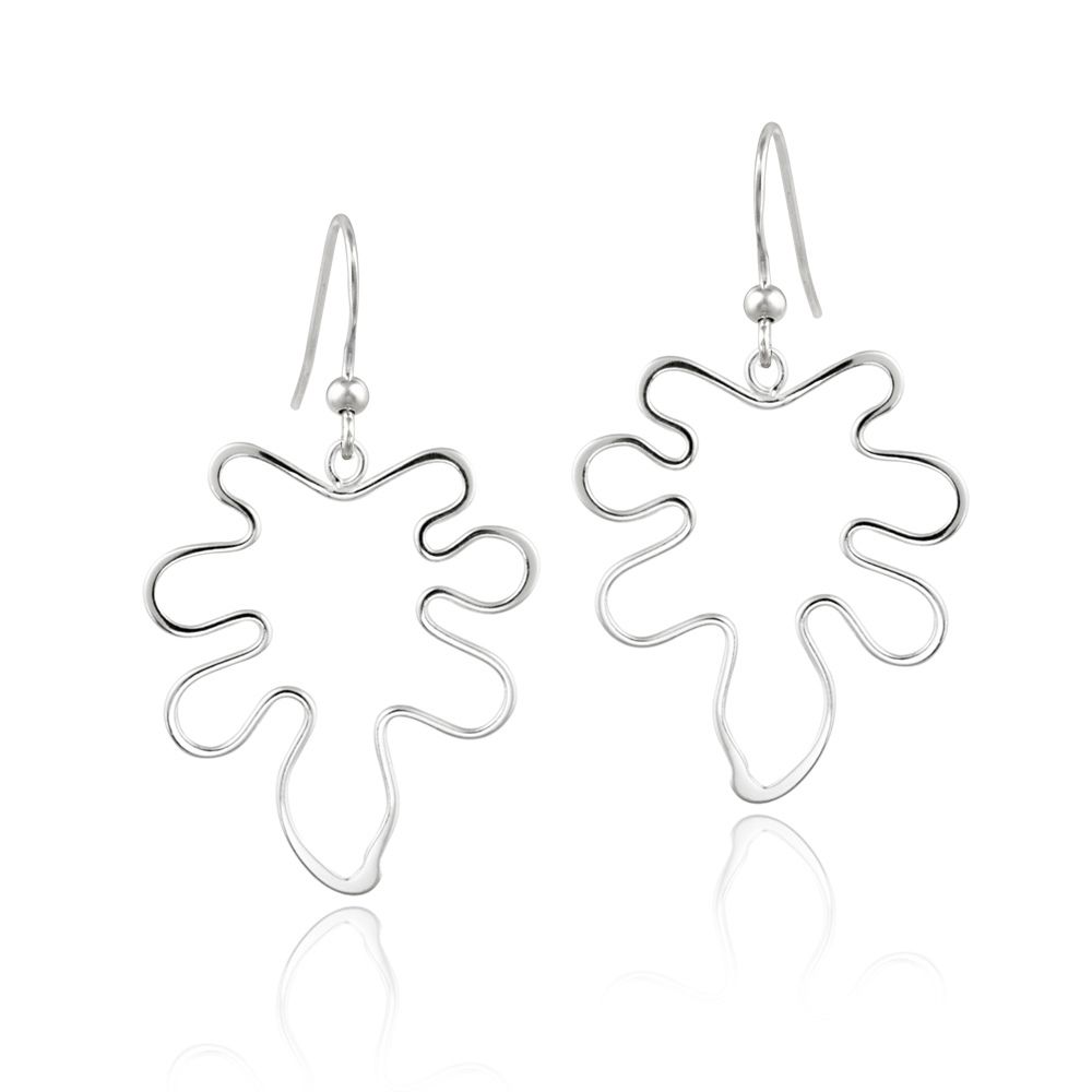 Sterling Silver Funky Leaf Cut-out Dangle Earrings - Grocery