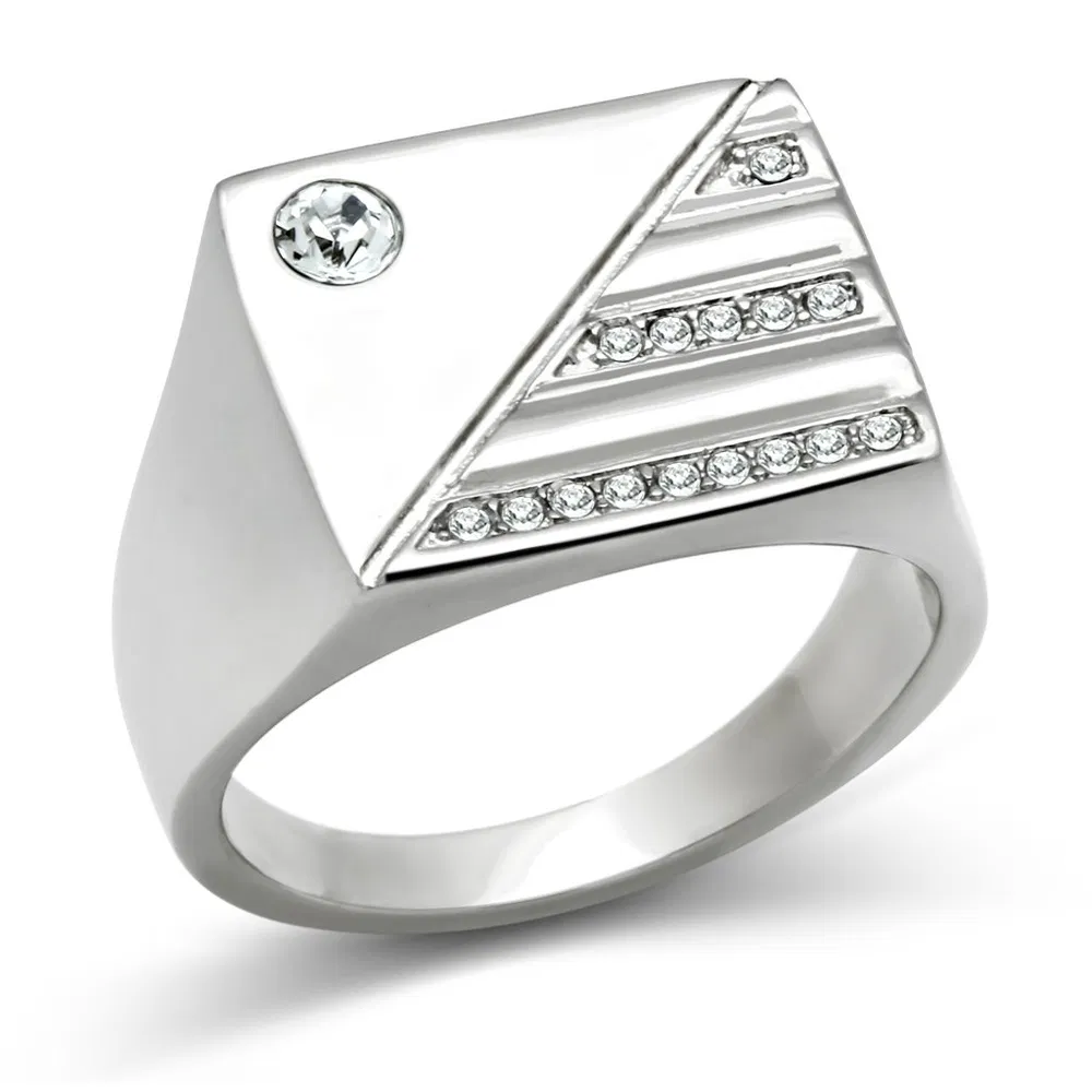 TK319 - High polished (no plating) Stainless Steel Ring with Top Grade Crystal in Clear - Grocery