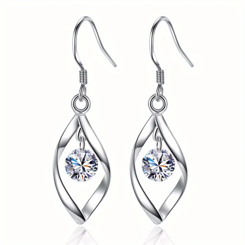 Zircon Decor Silvery Earrings, Bohemian Rotating Tassel Drop Earrings Jewelry For Women - Grocery