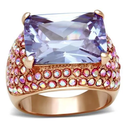 GL230 - IP Rose Gold(Ion Plating) Brass Ring with AAA Grade CZ in Light Amethyst - Grocery