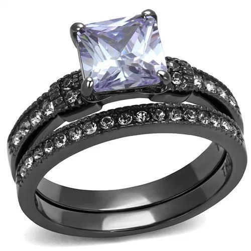 TK2970 - IP Light Black (IP Gun) Stainless Steel Ring with AAA Grade CZ in Light Amethyst - Grocery