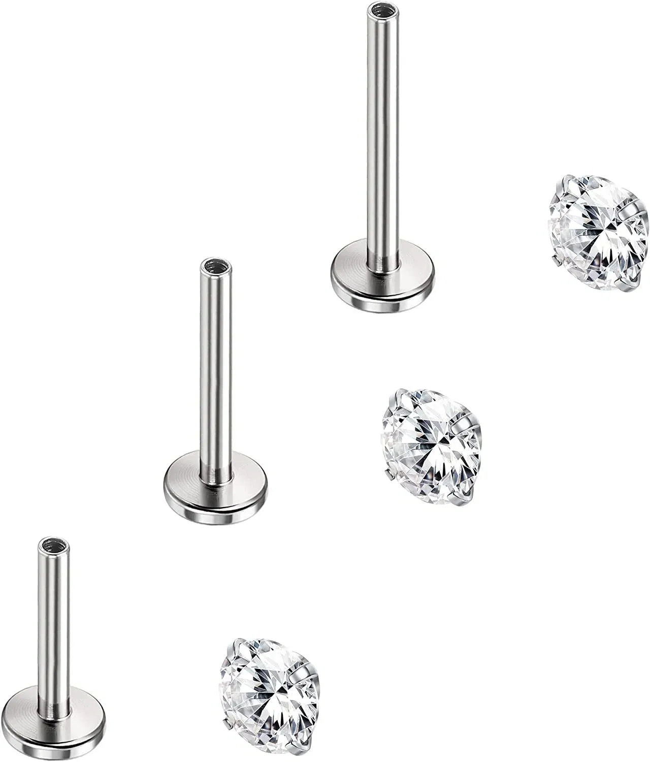3pcs 16G Cartilage Tragus Earrings Stud 316L Surgical 5A CZ Forward Helix Earrings Medusa Labret Stud Monroe Conch Lip Piercing for Women - Grocery
