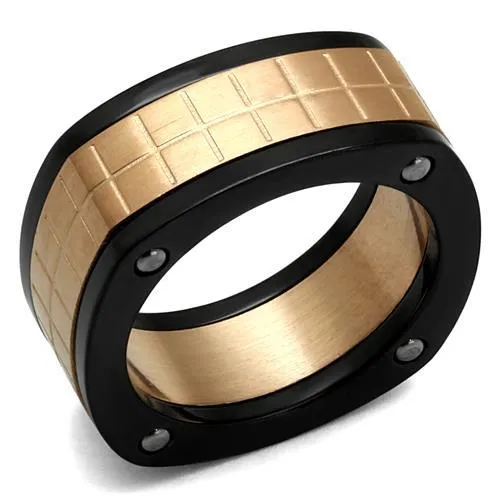 TK2406 - Three Tone IP(IP Rose Gold & IP Black & High Polished) Stainless Steel Ring with No Stone - Grocery