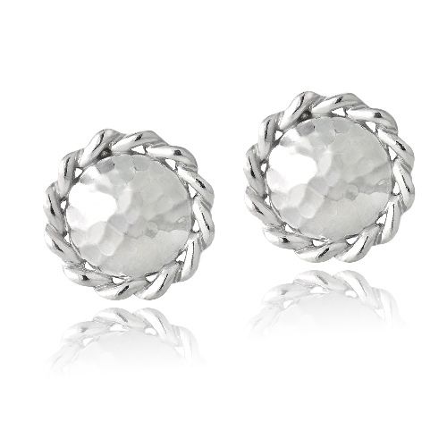 Sterling Silver Hammered Round Stud Earrings - Grocery