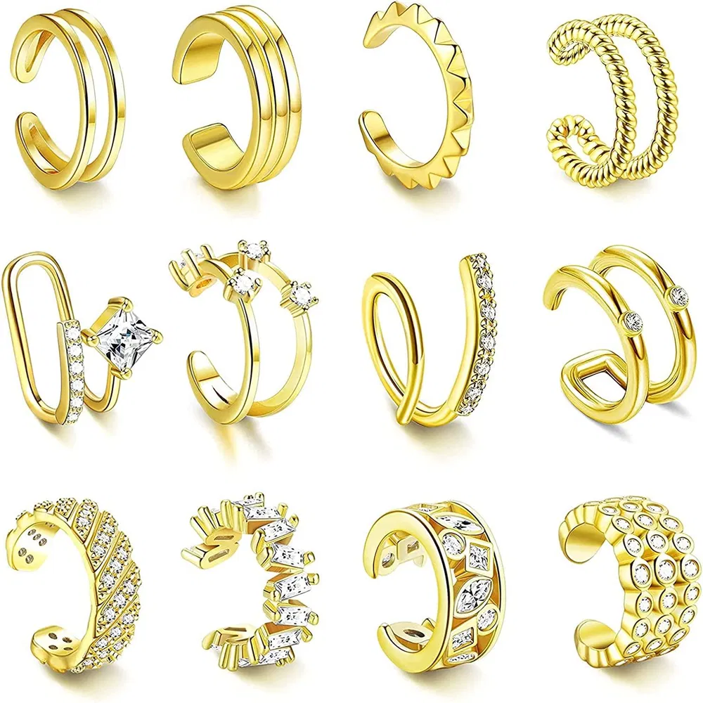 12PCS Sparkling Ear Cuff Earrings Pack for Women Non Pierced Dainty Clip On Helix Cartilage Conch Earrings Huggie Cuff Earrings Jewelry Set - Grocery