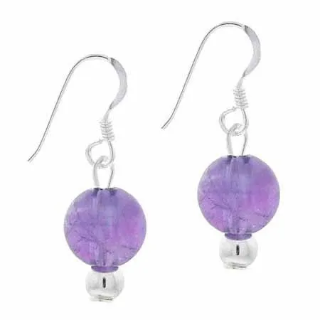 Sterling Silver 6mm Cabochon Amethyst Bead Dangle Earrings - Grocery