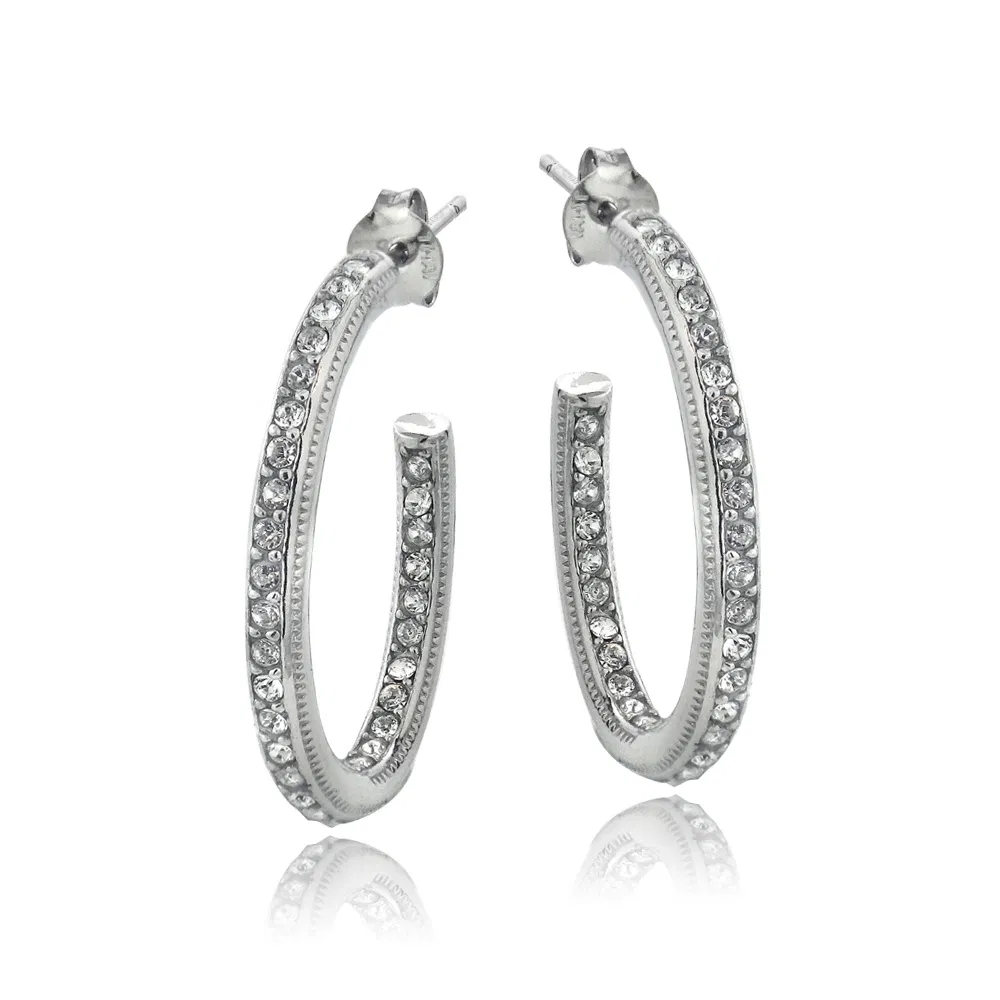 Silver Tone Swarovski Elements Inside Out J-Hoop Earrings - Grocery