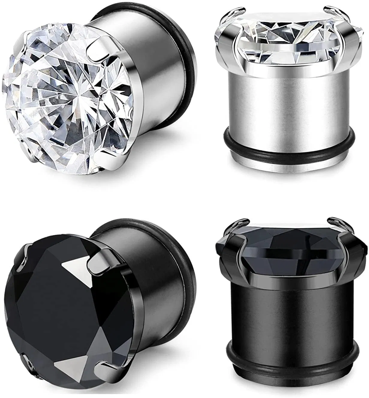 2 Pairs Stainless Ear Gauges CZ Plugs Tunnel Ear Expander Stretcher Piercing - Grocery
