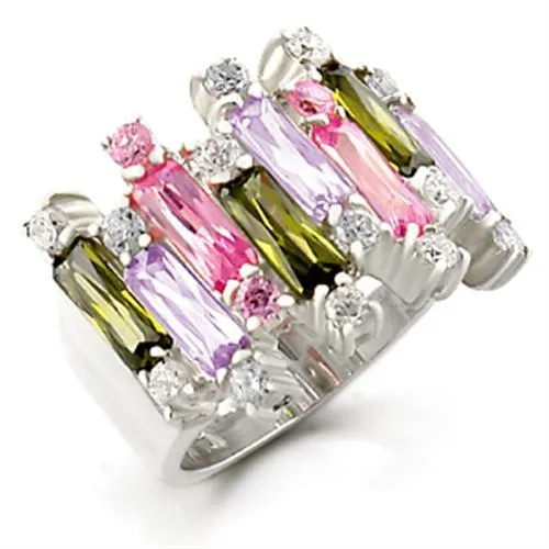 37611 - High-Polished 925 Sterling Silver Ring with AAA Grade CZ in Multi Color - Grocery