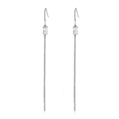 TK3599 - High polished (no plating) Stainless Steel Earrings with AAA Grade CZ in Clear - Grocery