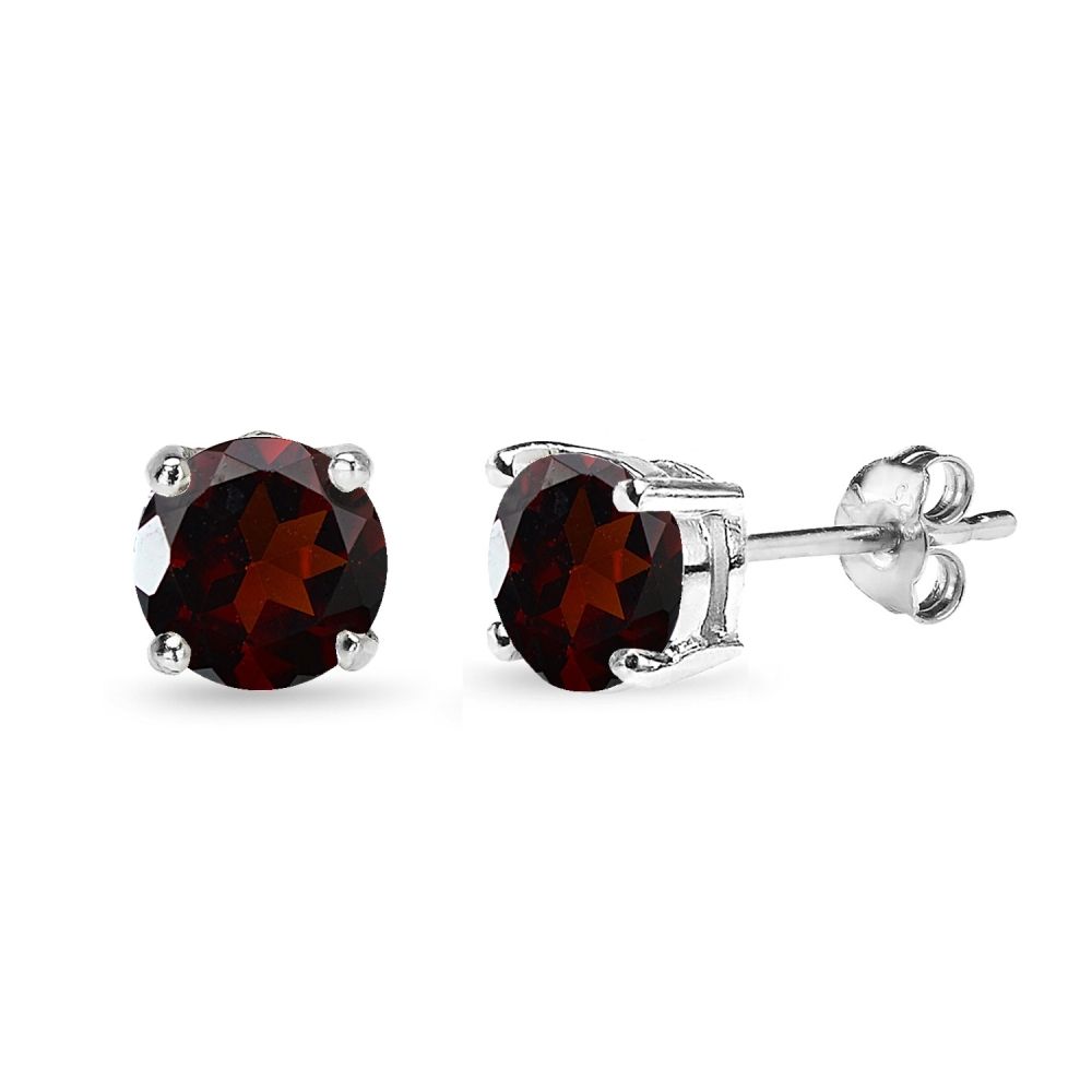 Sterling Silver Garnet 7mm Round-Cut Solitaire Stud Earrings - Grocery