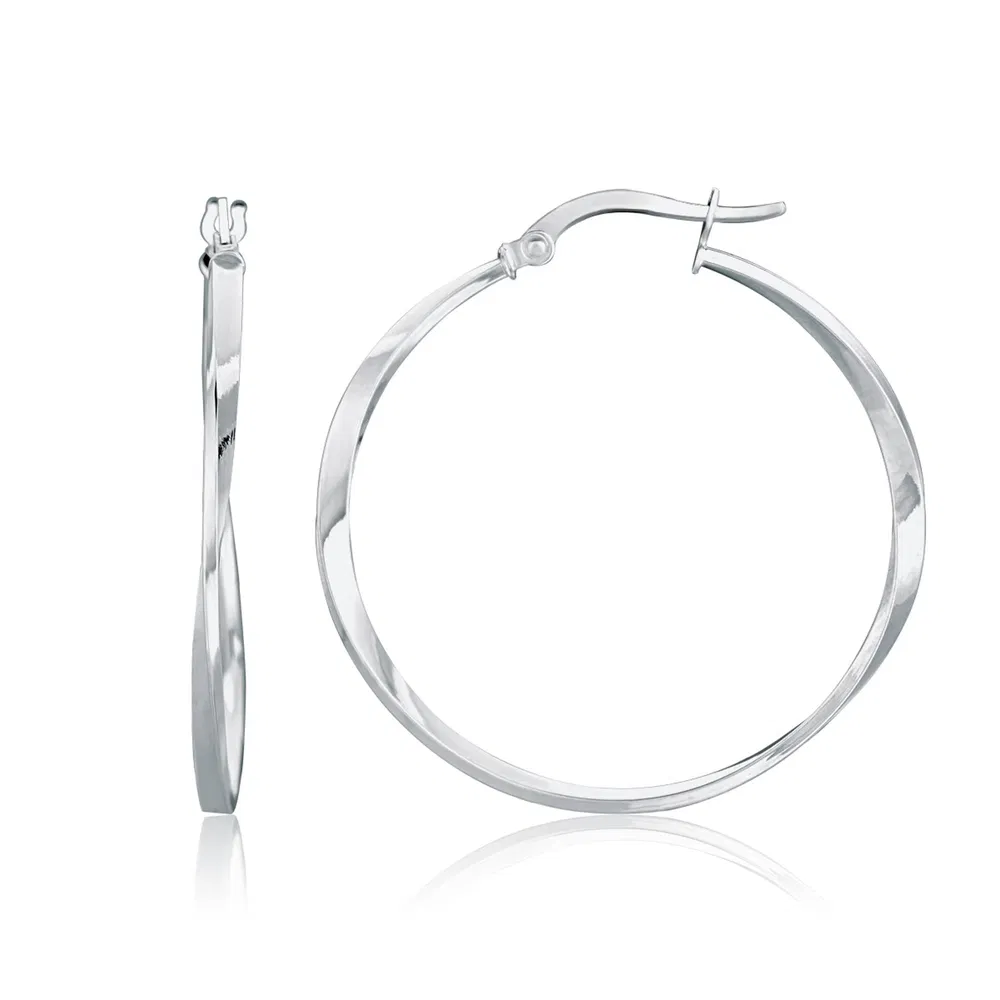14k White Gold Mobius Twisted Hoop Earrings(1.5x50mm) - Grocery