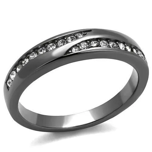 TK2751 - IP Light Black (IP Gun) Stainless Steel Ring with Top Grade Crystal in Clear - Grocery